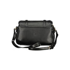 Black Mario Valentino women's polyurethane bag with sleek design and silver hardware, featuring top handles and a spacious interior.