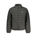 Fila Nero polyester men's jacket displayed on a hanger, showcasing the sleek black design and lightweight fabric.