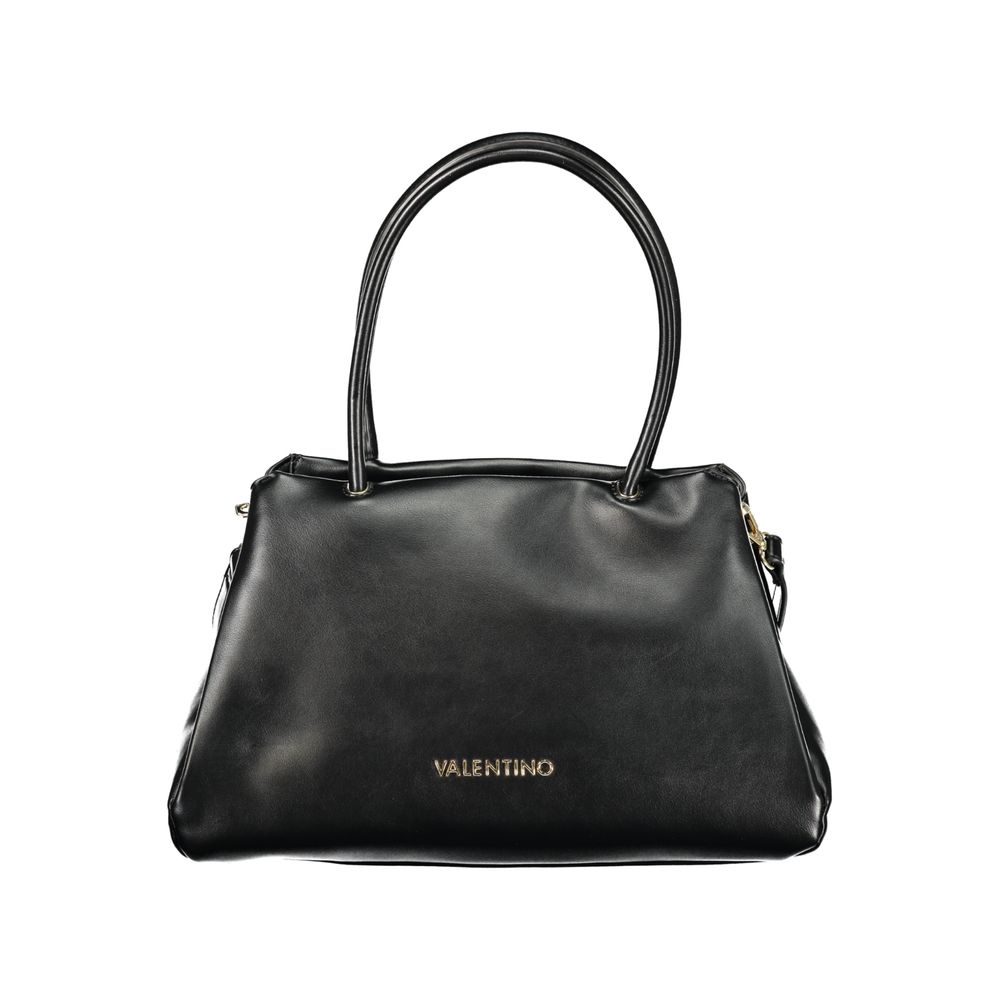 Black Mario Valentino women's bag made of polyurethane, featuring a sleek design with handles and subtle branding details.