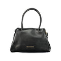 Black Mario Valentino women's bag made of polyurethane, featuring a sleek design with handles and subtle branding details.