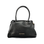 Black Mario Valentino women's bag made of polyurethane, featuring a sleek design with handles and subtle branding details.