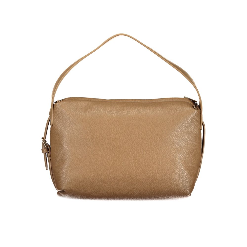 Mario Valentino brown polyurethane women's bag with top handle and sleek design, perfect for stylish everyday use.