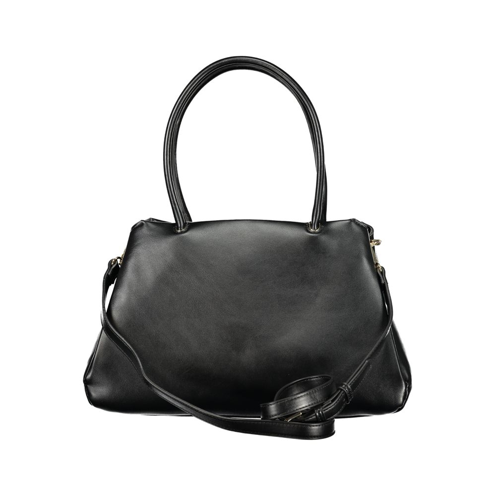 Black polyurethane women's bag by Mario Valentino with sleek design and silver-tone hardware.