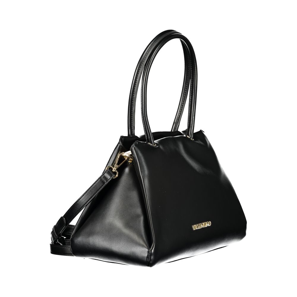 Mario Valentino black polyurethane women's bag with sleek design and top handle, featuring stylish, modern accessories.