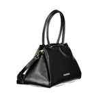 Mario Valentino black polyurethane women's bag with sleek design and top handle, featuring stylish, modern accessories.