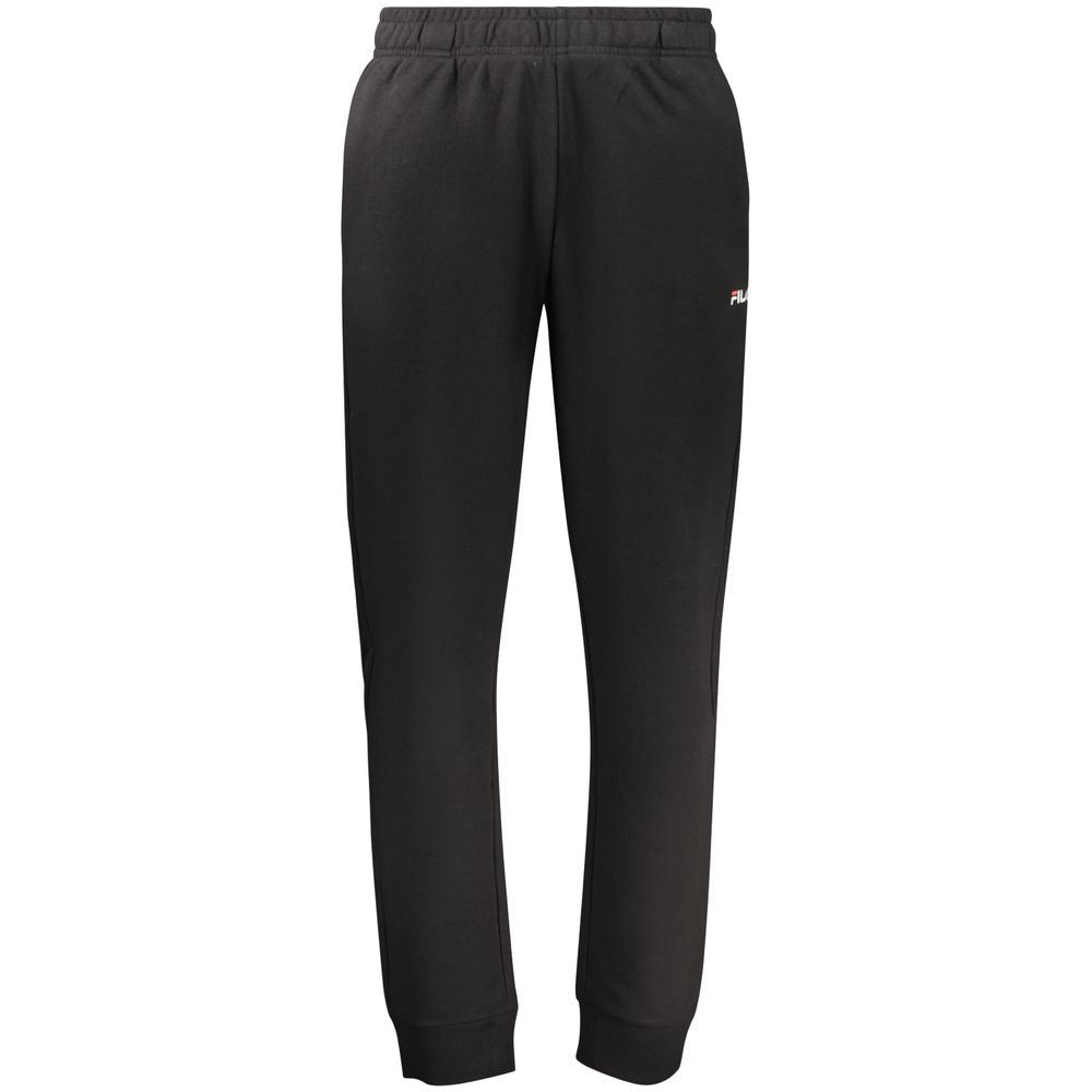 Black cotton men's sweatpant by Fila, featuring a relaxed fit and elastic waistband, displayed on a neutral background.