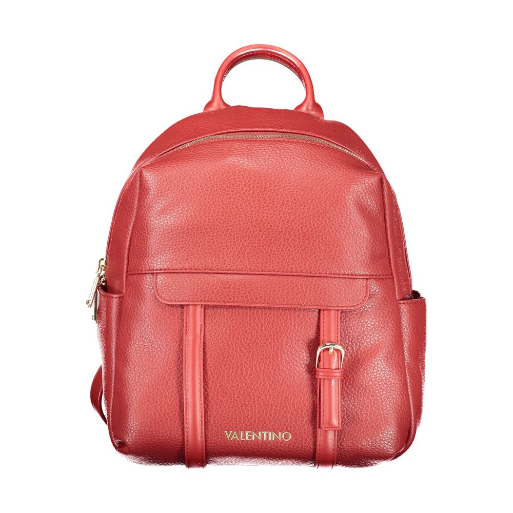 Mario Valentino Rosso polyurethane women's backpack showing a sleek red design with shoulder straps and front pocket.