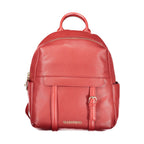 Mario Valentino Rosso polyurethane women's backpack showing a sleek red design with shoulder straps and front pocket.