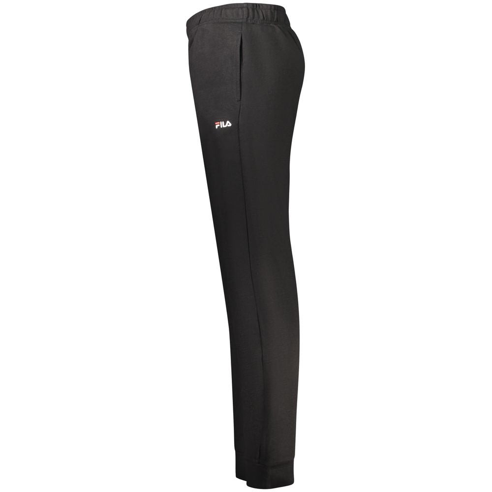 Black cotton men's sweatpant by Fila, featuring a comfortable fit and classic design, shown in a full-length view.