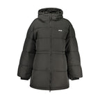 Black Fila women's polyester jacket with a sleek design, featuring a zip-up front and sporty style.