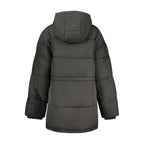 Black Fila women's polyester jacket with a zip-up front and sporty design, suitable for casual and athletic wear.