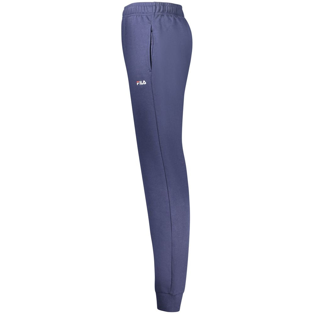 Fila blue cotton men's sweatpants, relaxed fit with elastic waistband and cuffs, casual athletic loungewear.