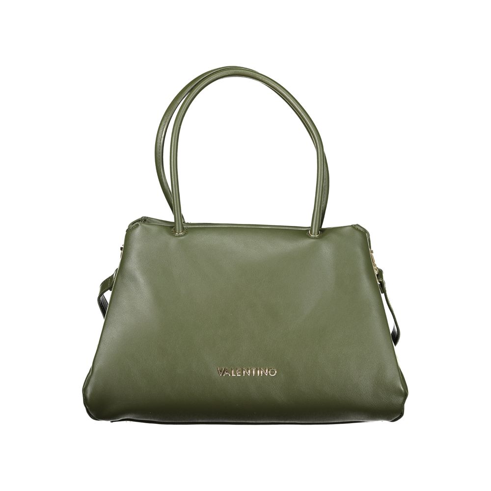 Mario Valentino Verde polyurethane women's bag with sleek design and structured shape, featuring top handles and subtle branding.
