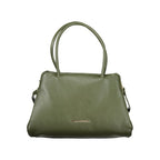 Mario Valentino Verde polyurethane women's bag with sleek design and structured shape, featuring top handles and subtle branding.