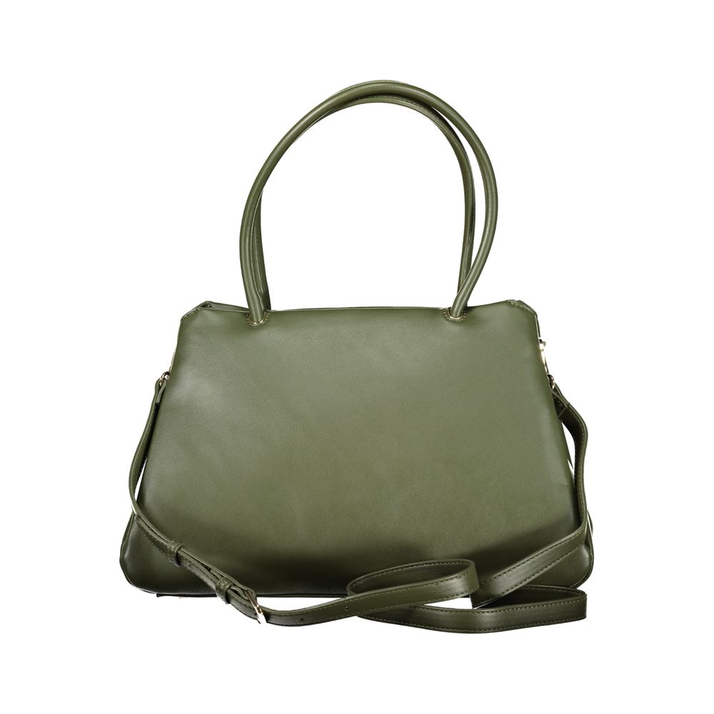Mario Valentino Verde polyurethane women's bag with sleek design and top handle, featuring subtle branding and a modern style.