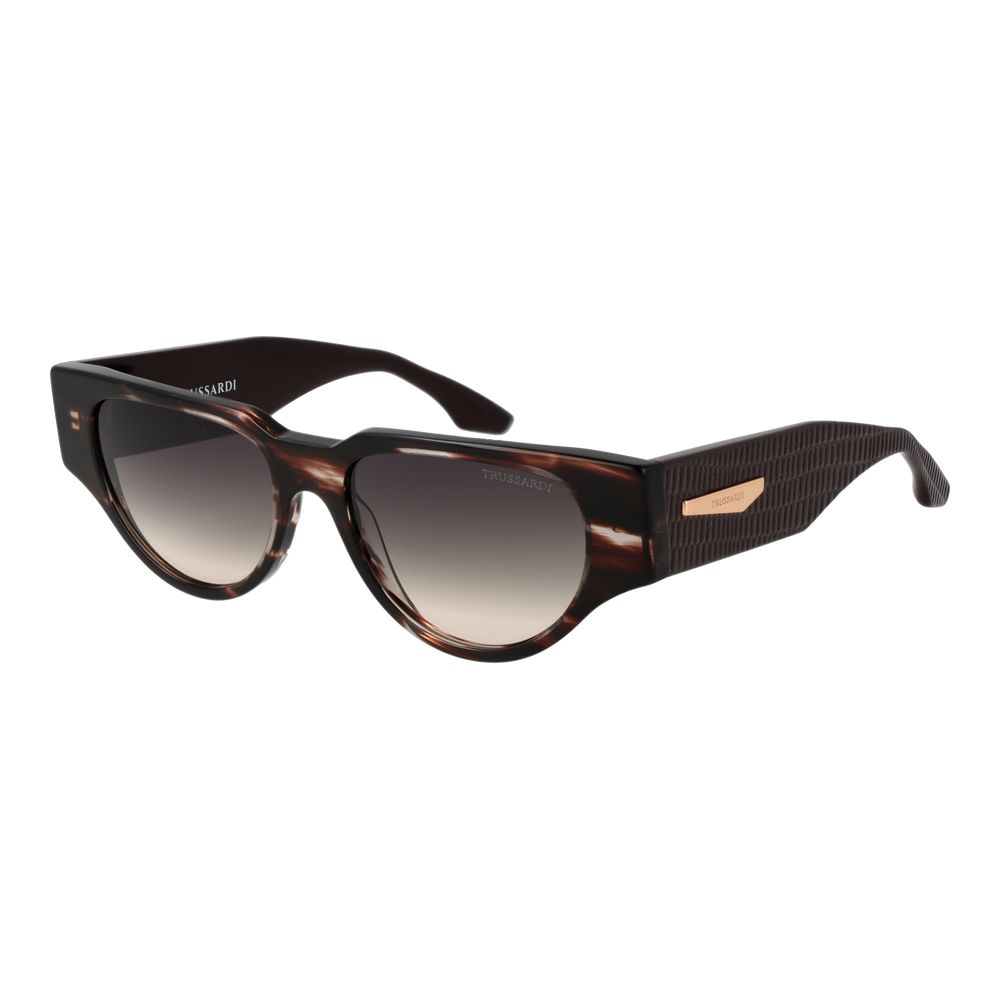 Trussardi brown acetate sunglasses with rounded frames and gradient lenses, stylish and elegant for everyday wear.