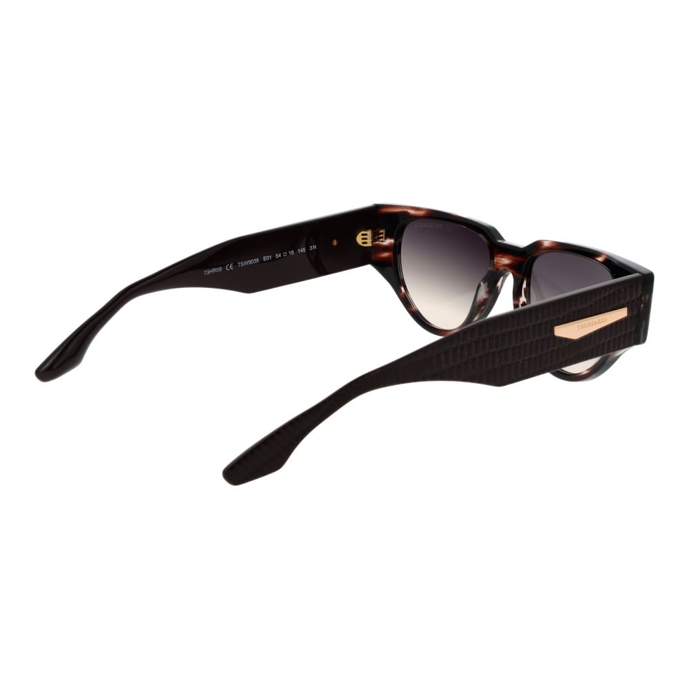 Trussardi brown acetate sunglasses with rounded frames and tinted lenses, stylish and sophisticated eyewear.