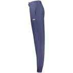 Fila blue organic cotton women's sweatpants displayed on a model, showcasing relaxed fit and soft fabric.