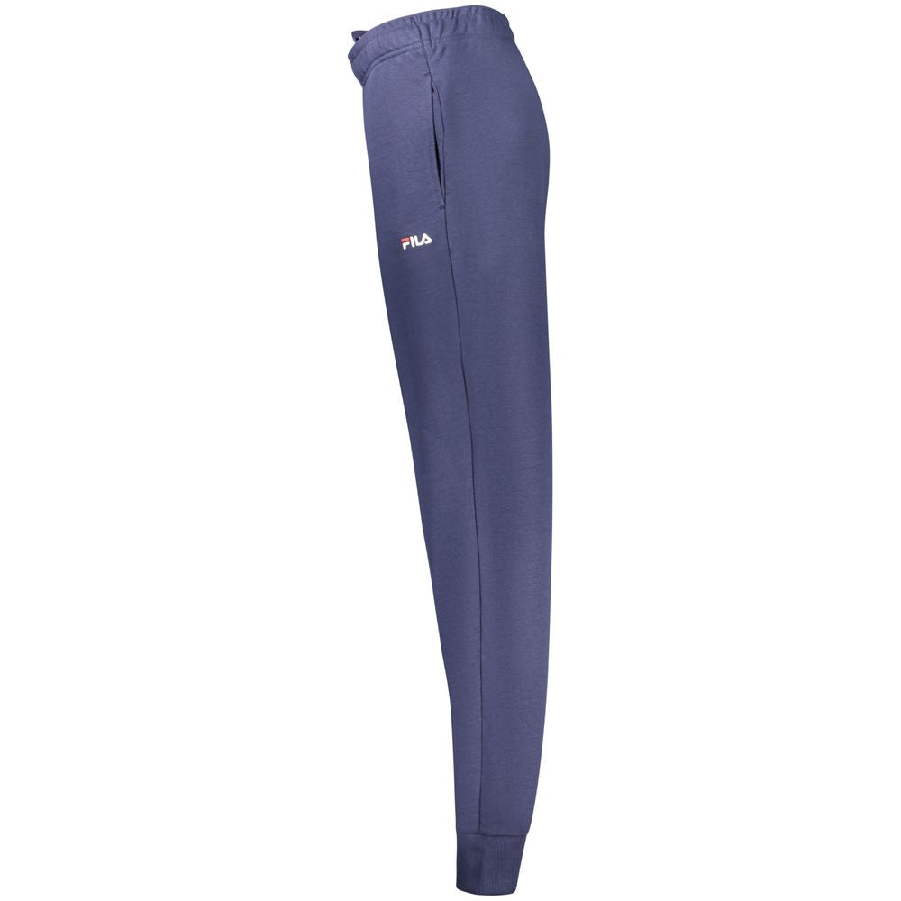 Fila blue organic cotton women's sweatpants displayed on a model, showcasing relaxed fit and soft fabric.
