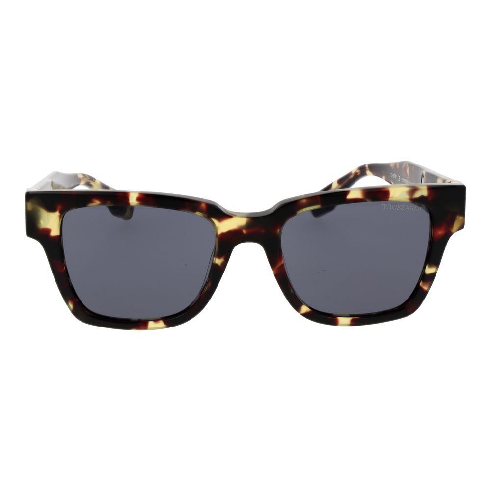 Trussardi brown acetate sunglasses with rounded frames and dark lenses, stylish and fashionable eyewear for men and women.