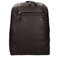 Brown leather backpack by Piquadro featuring multiple compartments and adjustable straps for stylish everyday use.