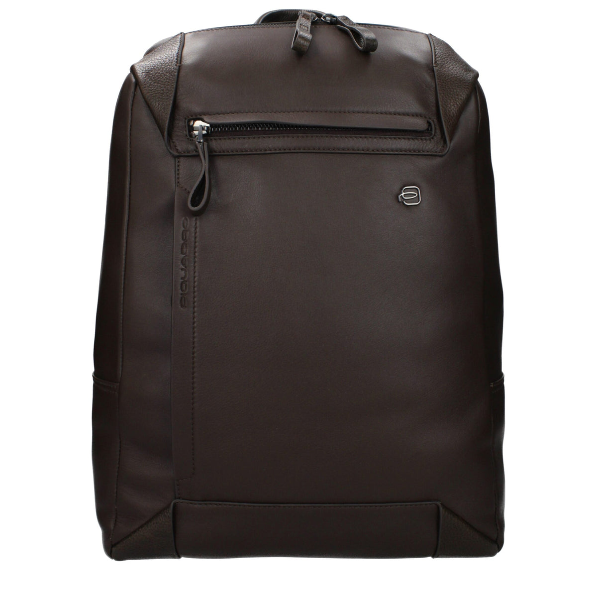 Brown leather backpack by Piquadro featuring multiple compartments and adjustable straps for stylish everyday use.