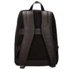 Piquadro brown leather backpack with adjustable straps and multiple compartments, stylish and functional for daily use.