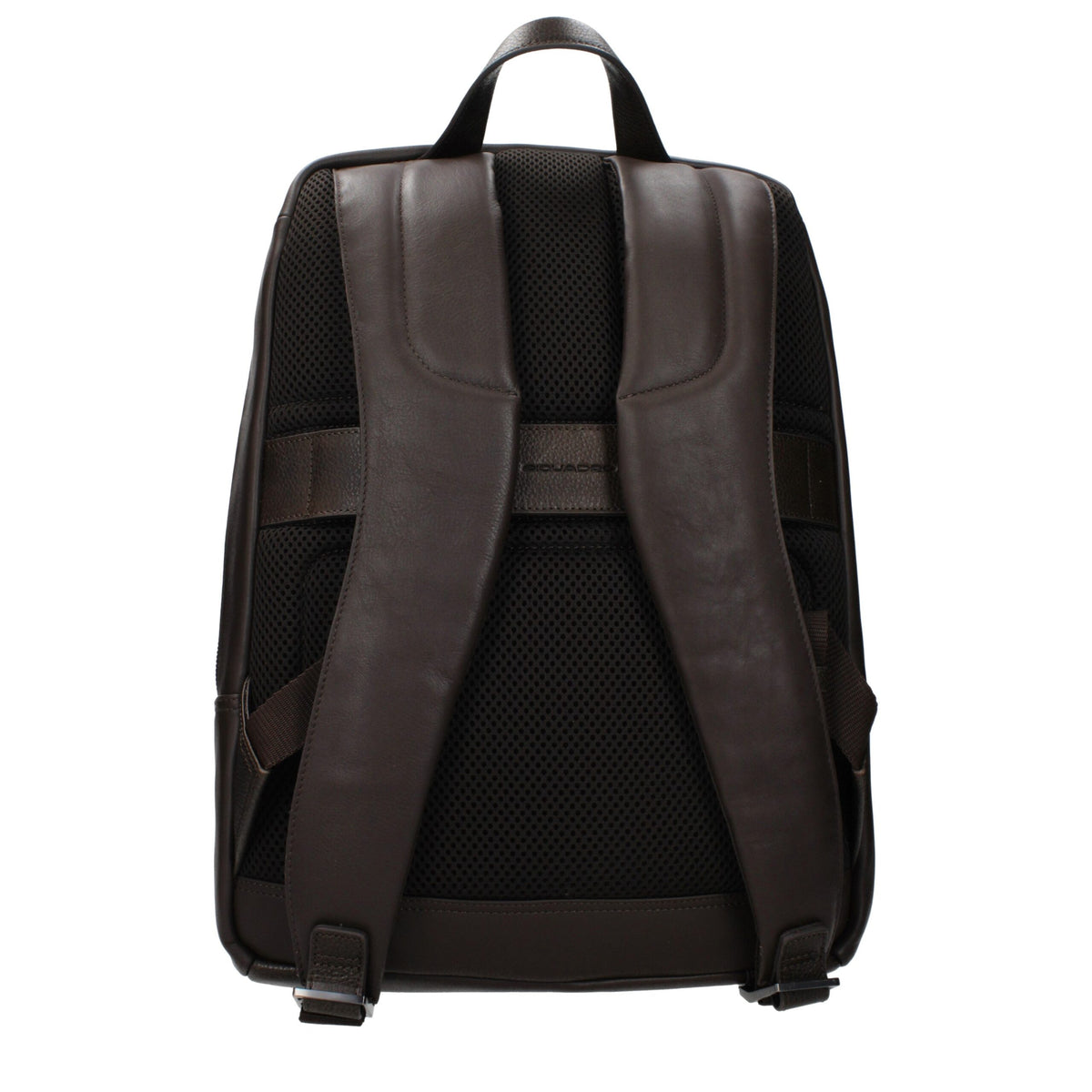 Piquadro brown leather backpack with adjustable straps and multiple compartments, stylish and functional for daily use.