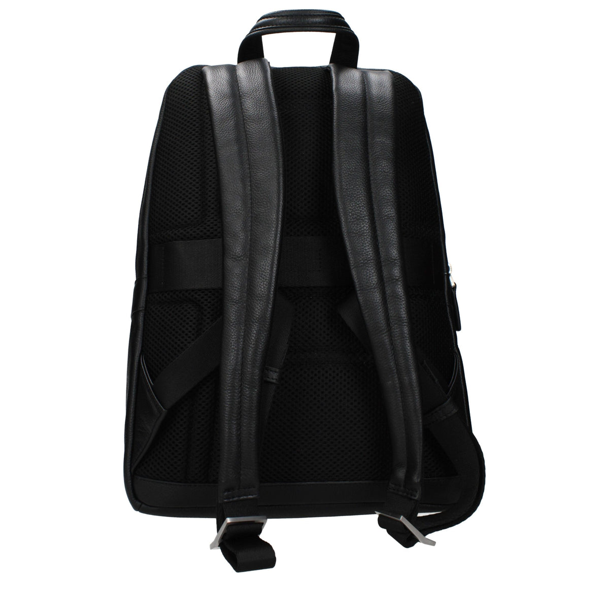 Piquadro black leather backpack with multiple compartments and adjustable straps, stylish and functional for everyday use.
