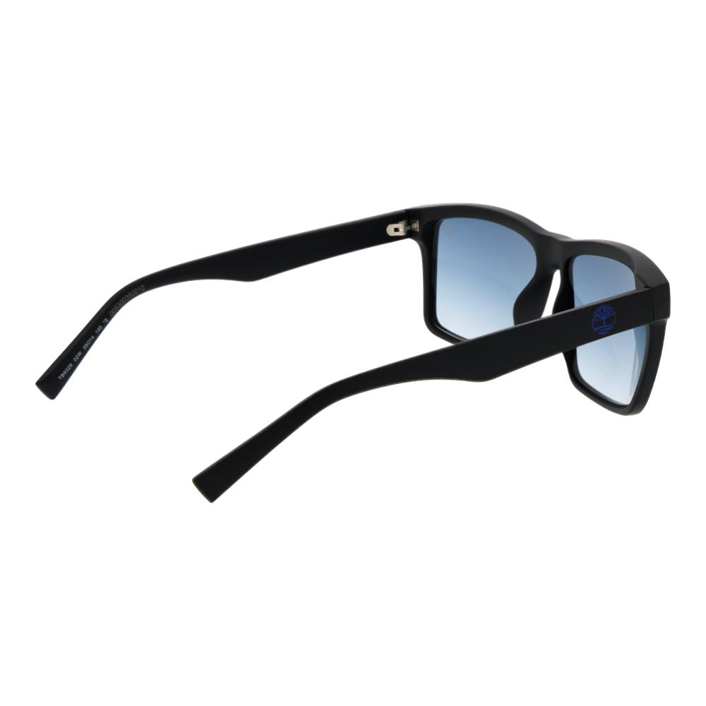 Black stainless steel Timberland sunglasses with rectangular frames and dark lenses, stylish eyewear for outdoor wear.