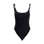 Versace black polyamide one-piece swimsuit with sleek design and logo detail, perfect for stylish swimwear.