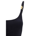 Versace black polyamide one-piece swimsuit with sleek design and minimalist style, perfect for swimming or beachwear.