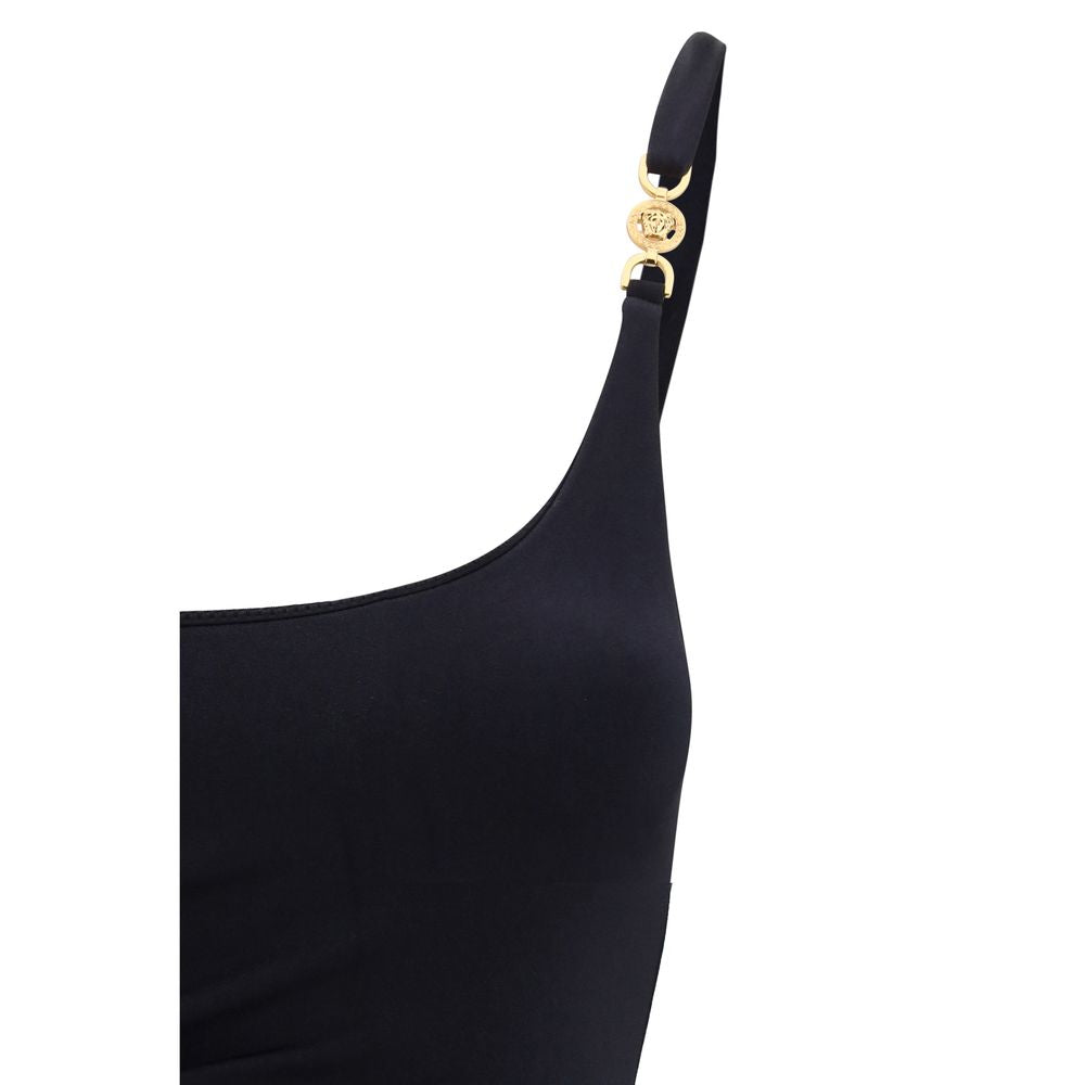 Versace black polyamide one-piece swimsuit with sleek design and minimalist style, perfect for swimming or beachwear.