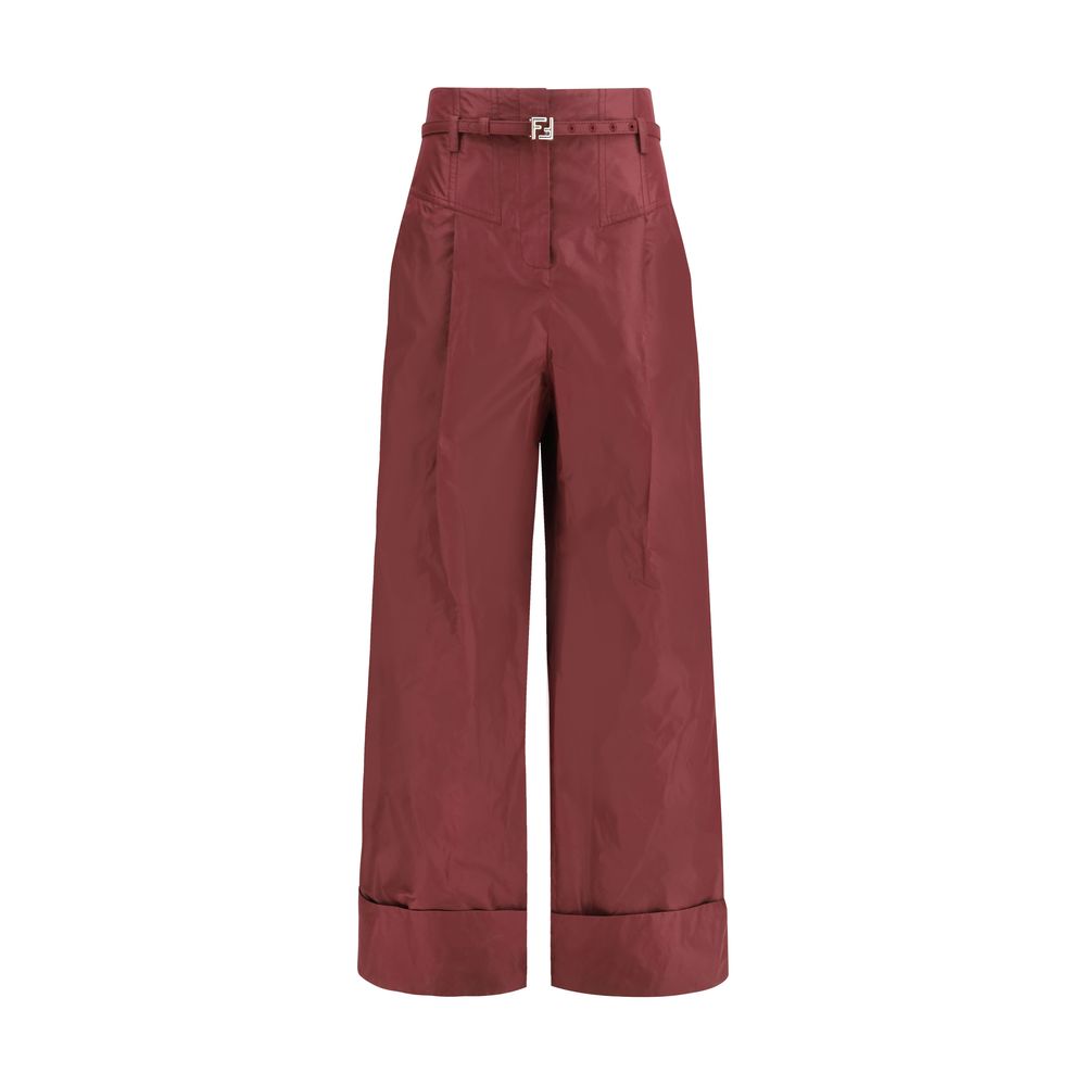Fendi Bordeaux Silk Casual Pants Fendi