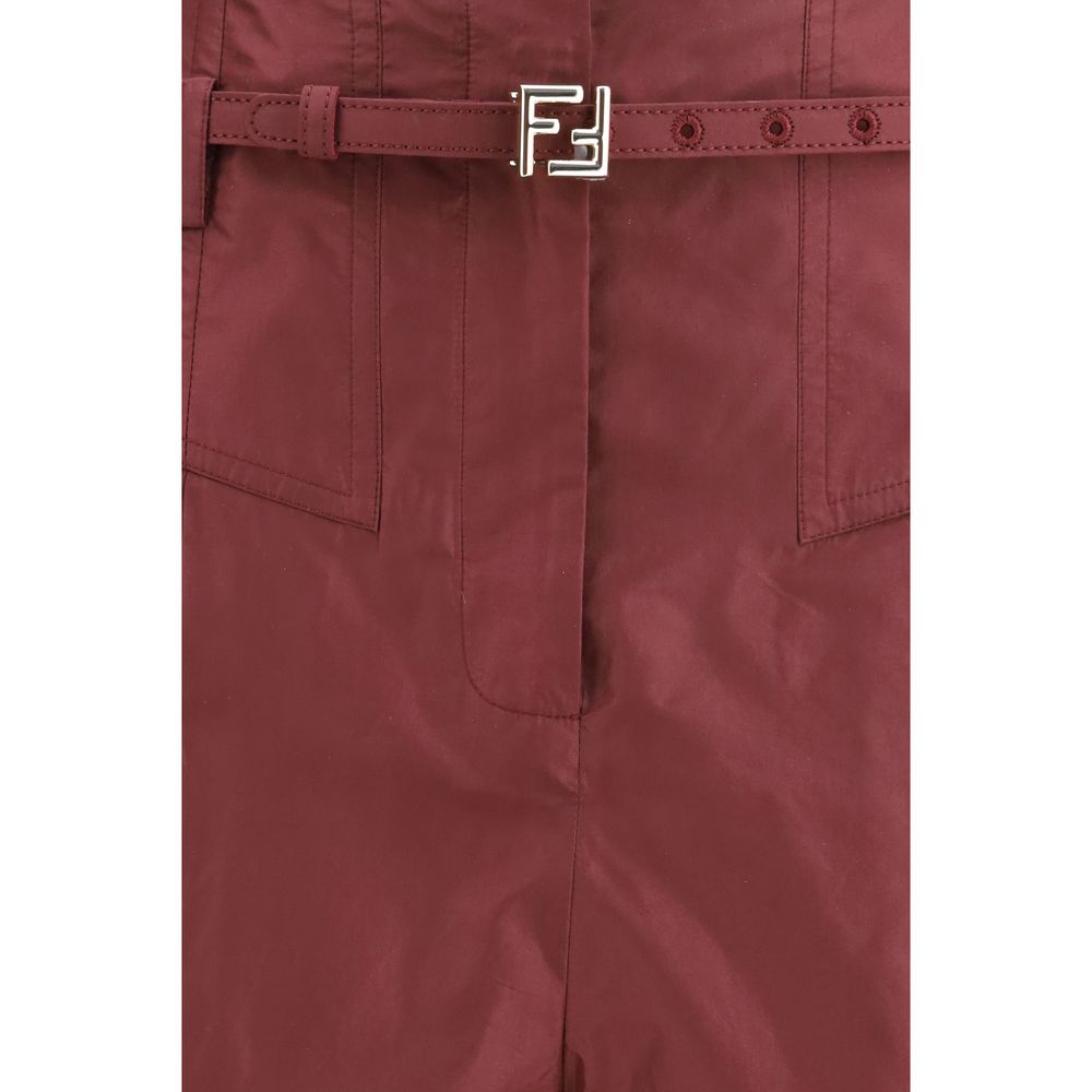 Fendi Bordeaux Silk Casual Pants Fendi