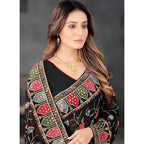 Georgette heavy embroidery Work Saree Black 1134