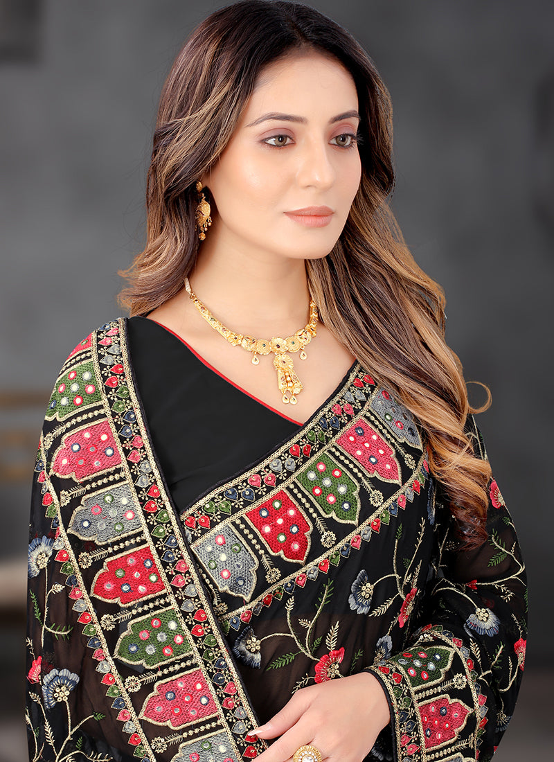 Georgette Festival Wear Sequins Work Saree  Black