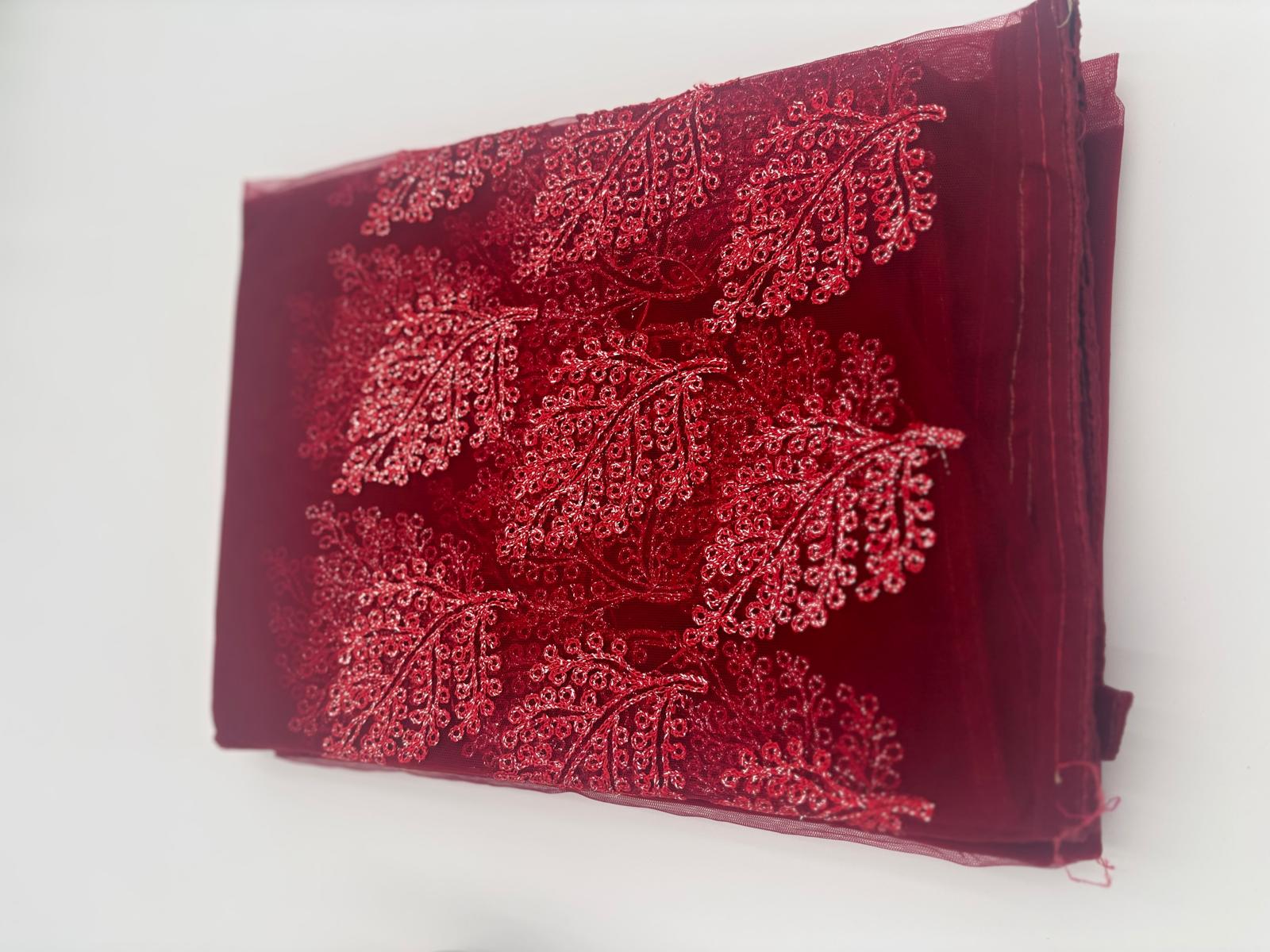 Net Saree in Burgundy with Silver red embroidery 1163 Eljoys Fashion