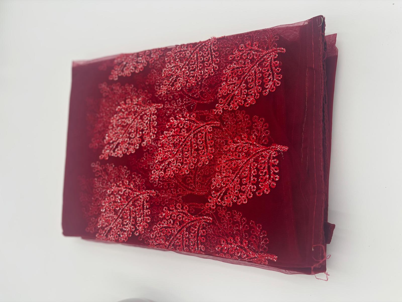 Net Saree in Burgundy with Silver red embroidery 1163 Eljoys Fashion