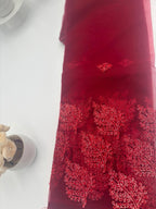 Net Saree in Burgundy with Silver red embroidery 1163 Eljoys Fashion