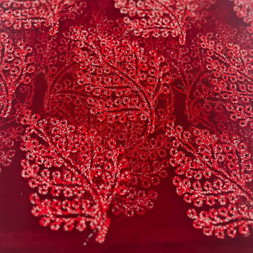 Net Saree in Burgundy with Silver red embroidery 1163 Eljoys Fashion
