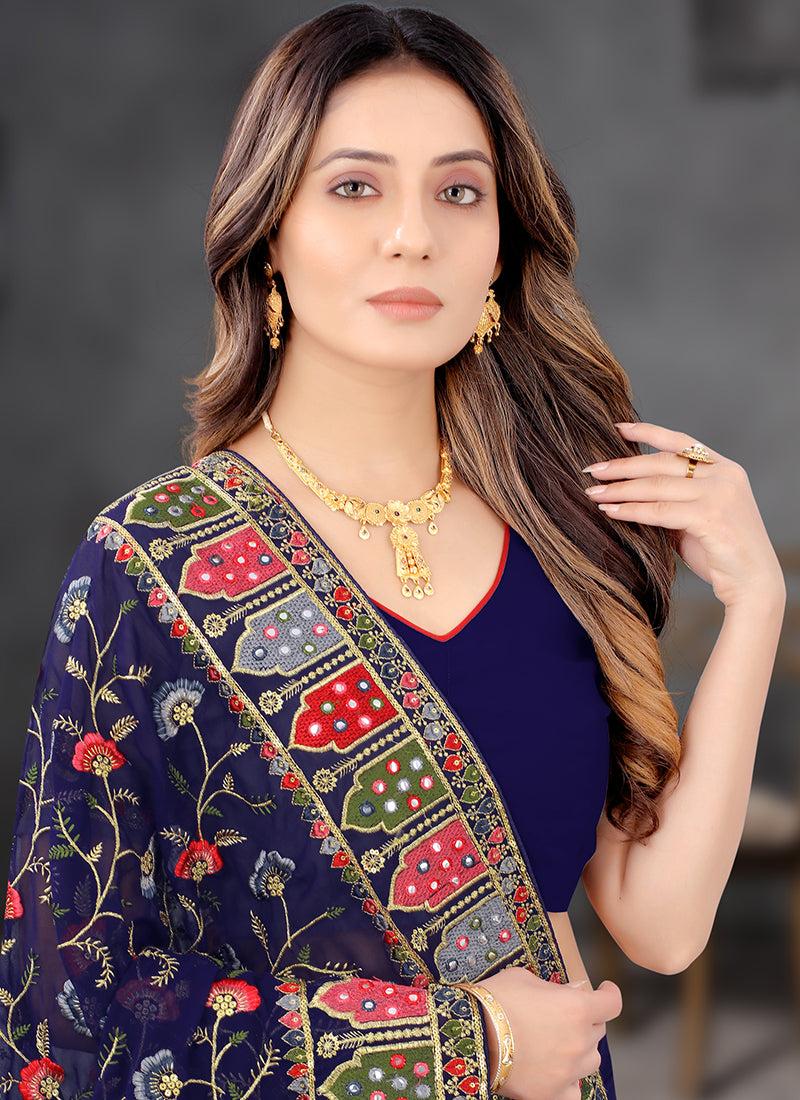 Georgette blue embroidery Work Saree Blue 1133