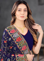 Georgette blue embroidery Work Saree Blue 1133