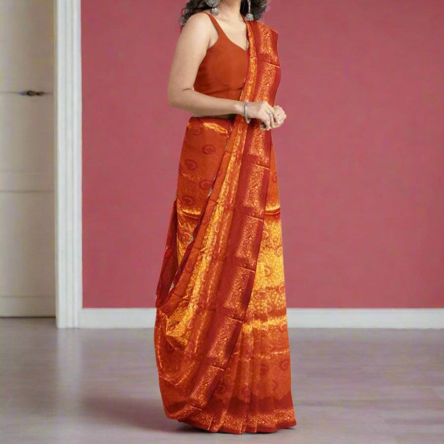Sawari Pattu Silk Designer Saree Orange Red 1124