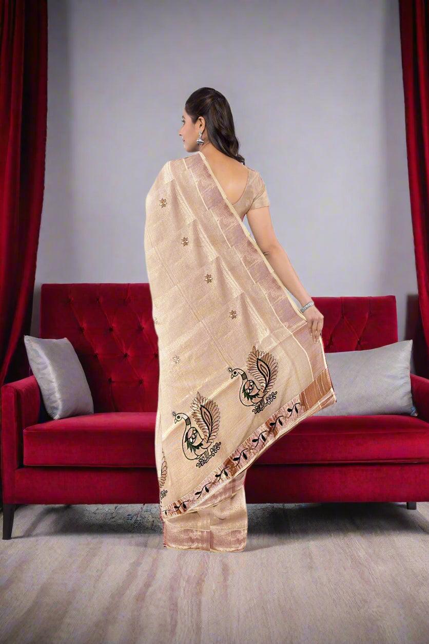 Tissue Silk traditional saree - light rose - Eljoys Fashion 