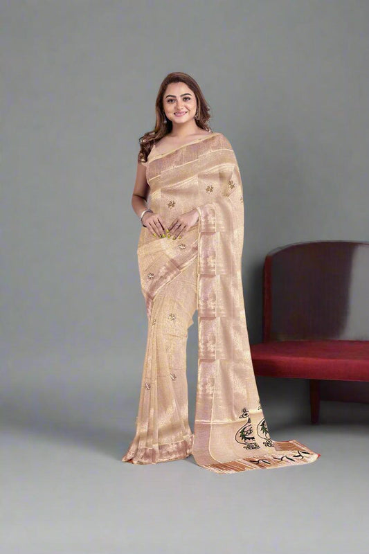 Tissue Silk traditional saree - light rose - Eljoys Fashion 