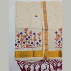 Tissue Silk saree with floral design in blue,red and gold combo Eljoys Fashion