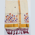 Tissue Silk saree with floral design in blue,red and gold combo Eljoys Fashion