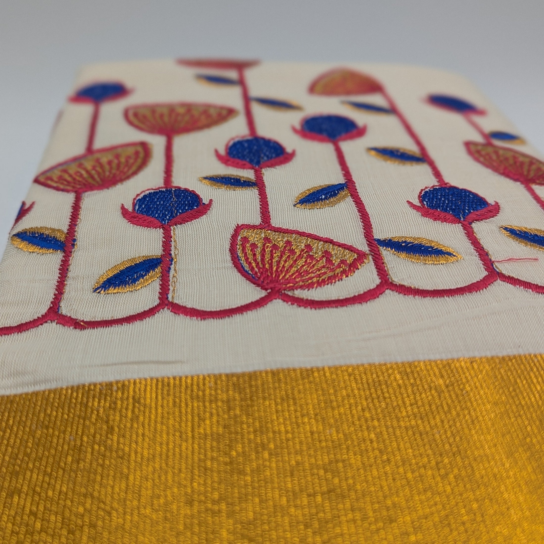 Tissue Silk saree with floral design in blue,red and gold combo Eljoys Fashion