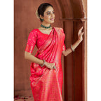 Banarasi Silk-Festival Wear Saree - Pinkish Red with Blouse and Skirt 1136 Eljoys Fashion